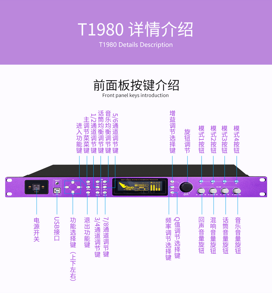 崔帕斯出品专业KTV前级效果器 SISO T1980